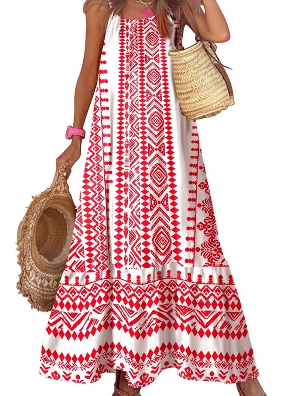Women’s White & Red Printed Maxi Dress